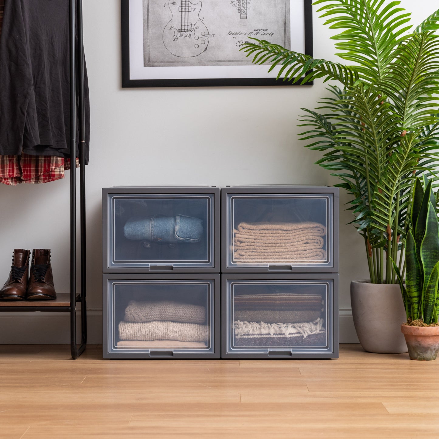 Deep Box Chest with Sliding Door, Gray, 4 Pack