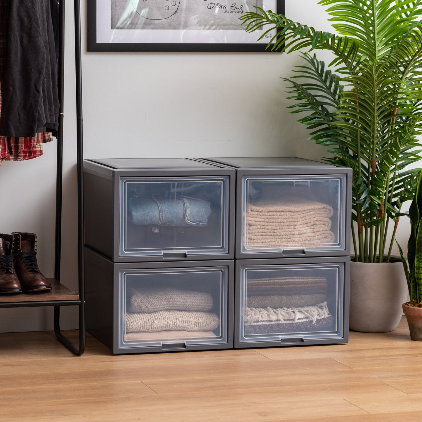 Deep Box Chest with Sliding Door, Gray, 4 Pack