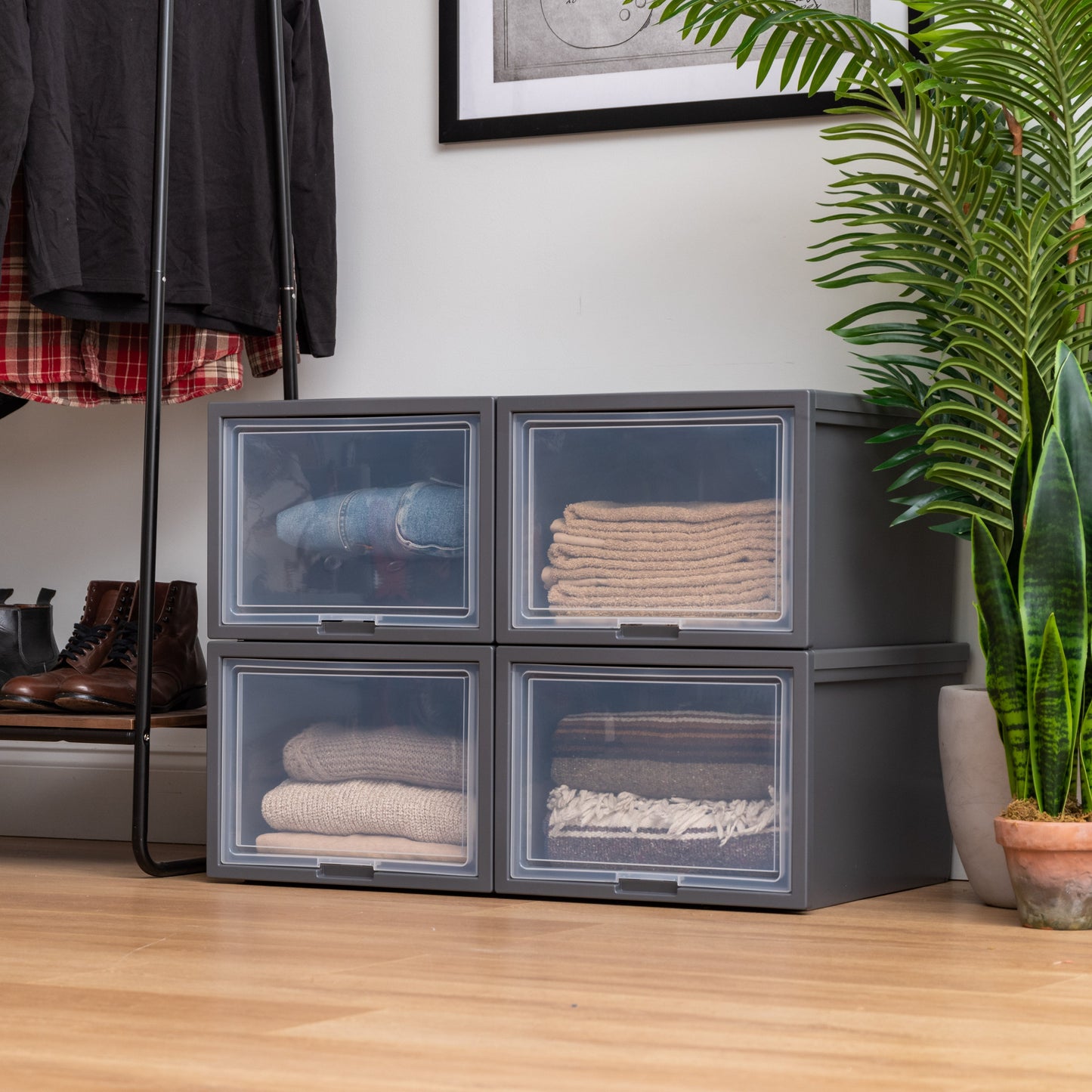 Deep Box Chest with Sliding Door, Gray, 4 Pack