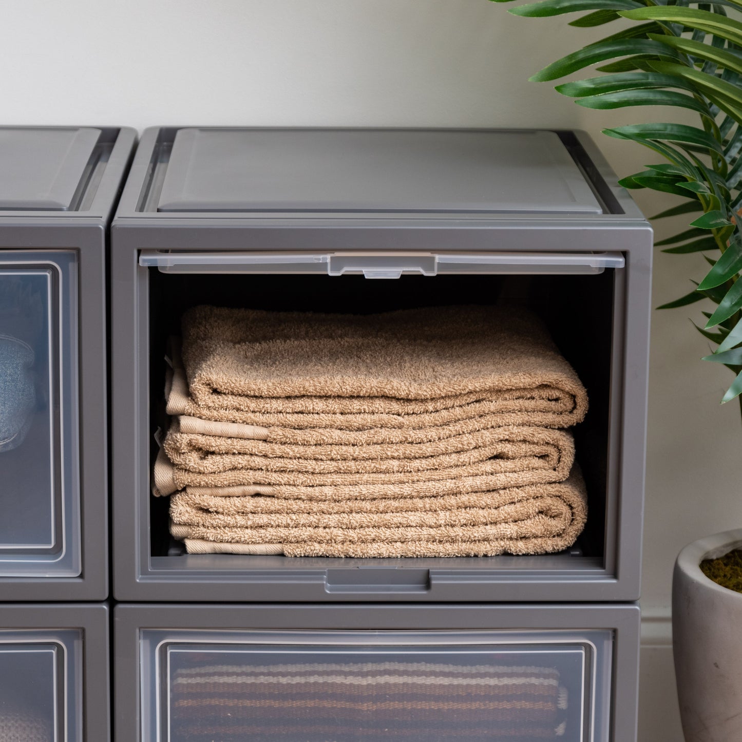 Deep Box Chest with Sliding Door, Gray, 4 Pack
