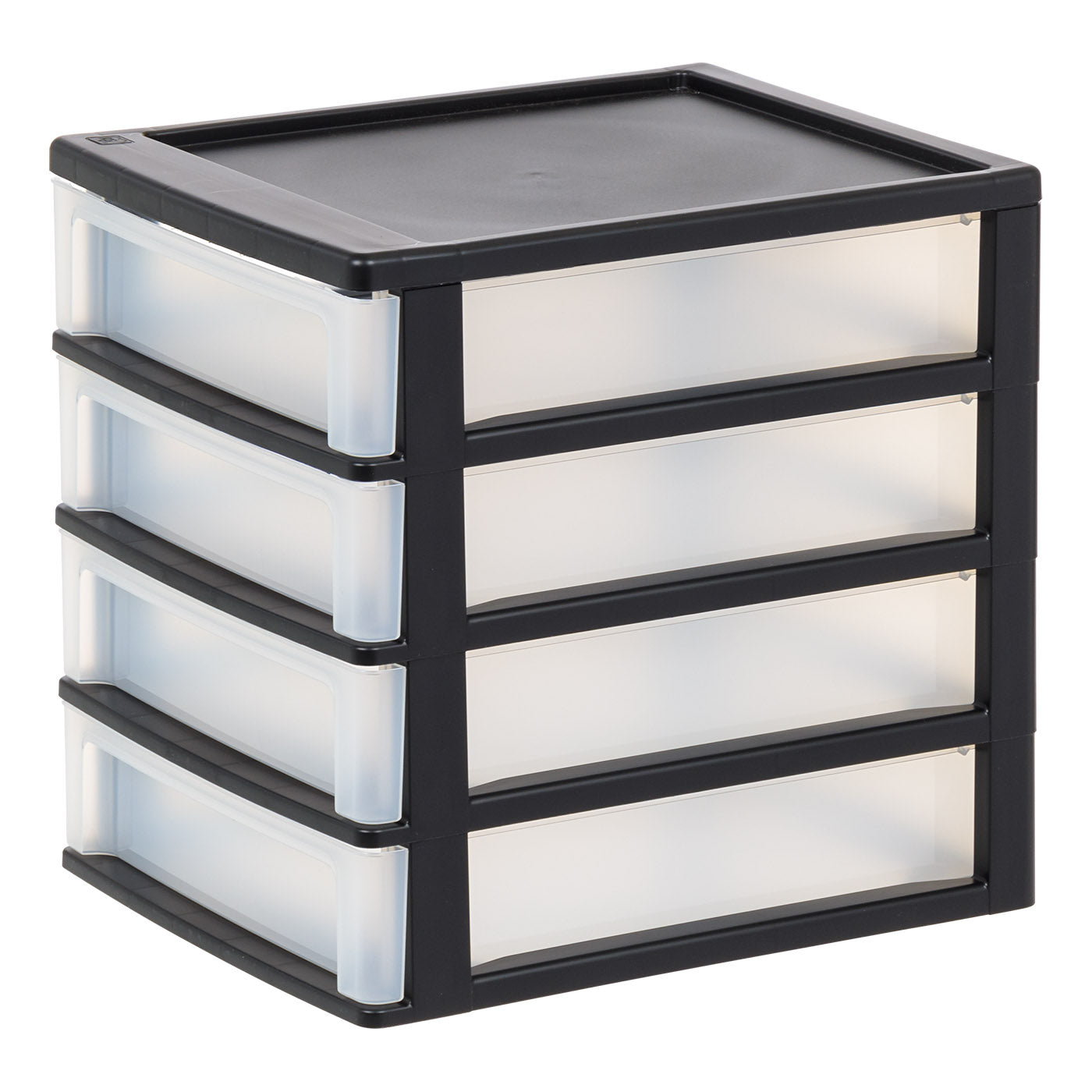 Medium 4-Drawer Compact Desktop Organizer, Stacking Desktop Unit, Black-Clear, Single Pk