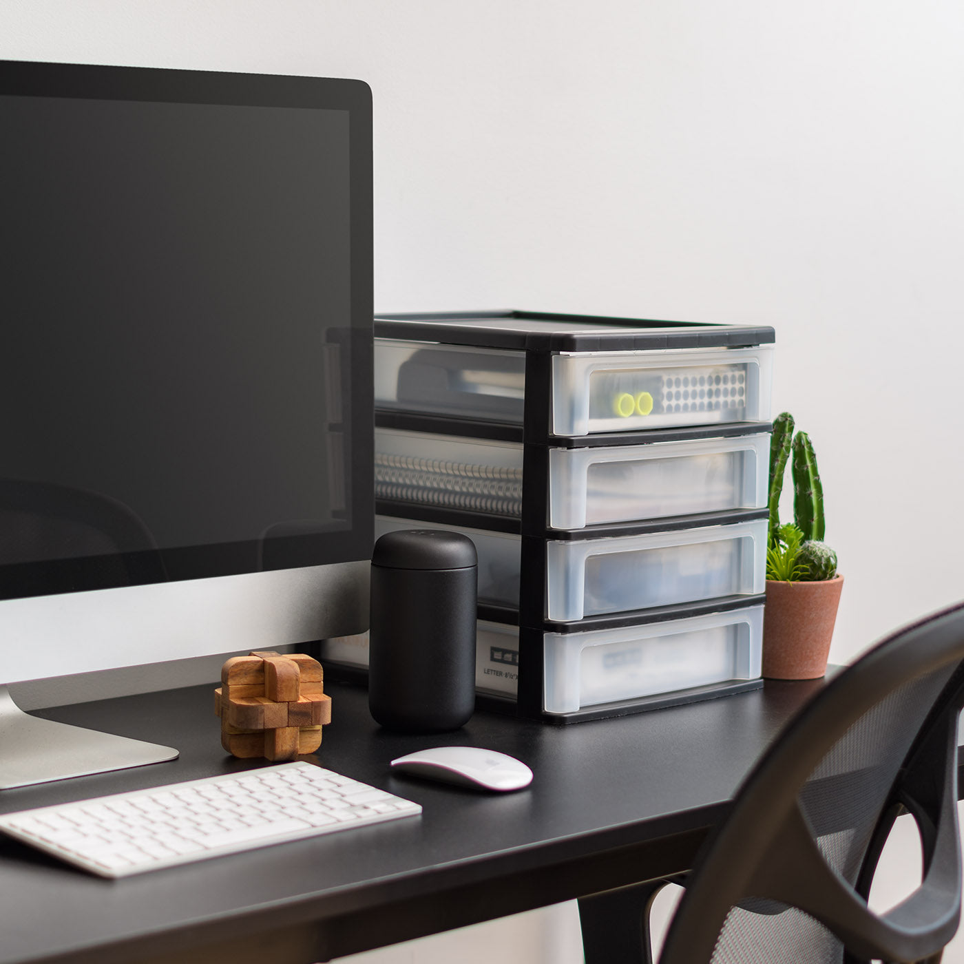 Medium 4-Drawer Compact Desktop Organizer, Stacking Desktop Unit, Black-Clear, Single Pk