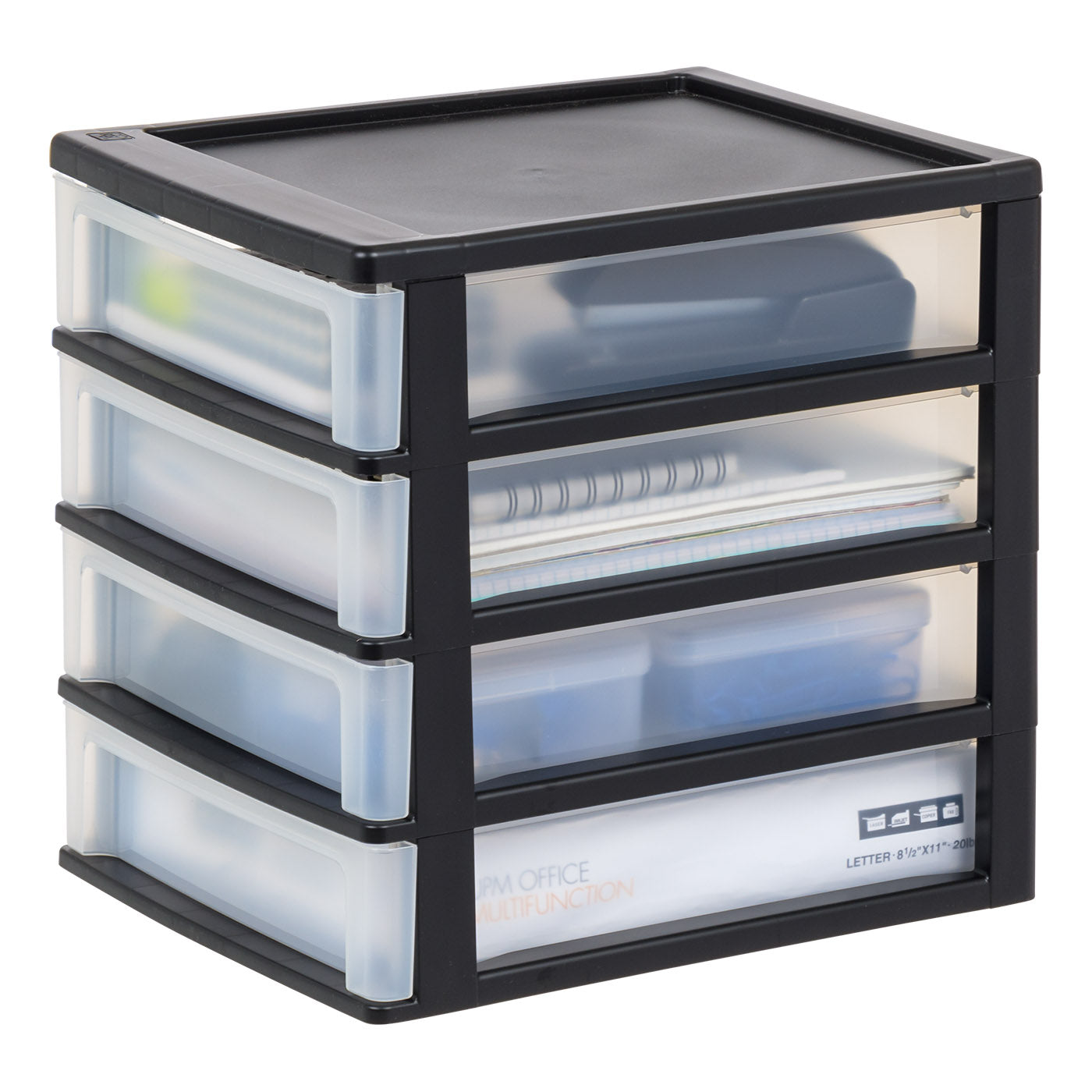 Medium 4-Drawer Compact Desktop Organizer, Stacking Desktop Unit, Black-Clear, Single Pk