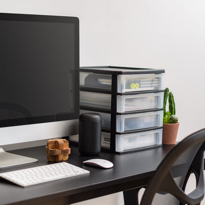 Medium 4-Drawer Compact Desktop Organizer, Stacking Desktop Unit, Black-Clear, Single Pk