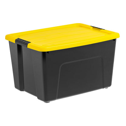 60 Qt. (15 gal.) Large Latch Box, Plastic Storage Bins with Lids, Black-Yellow, Set of 6