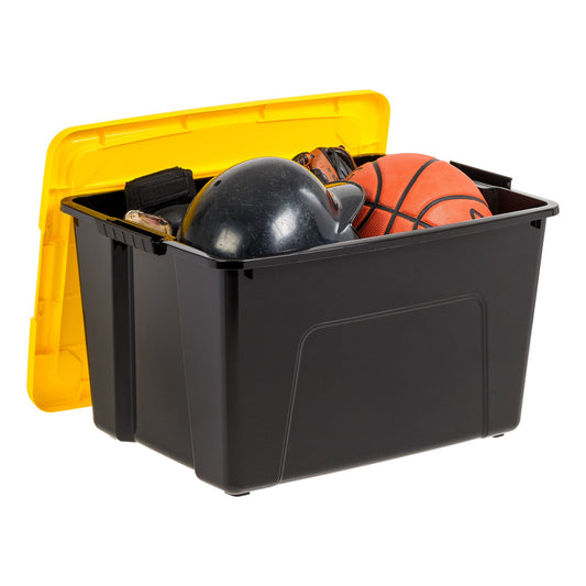 60 Qt. (15 gal.) Large Latch Box, Plastic Storage Bins with Lids, Black-Yellow, Set of 6